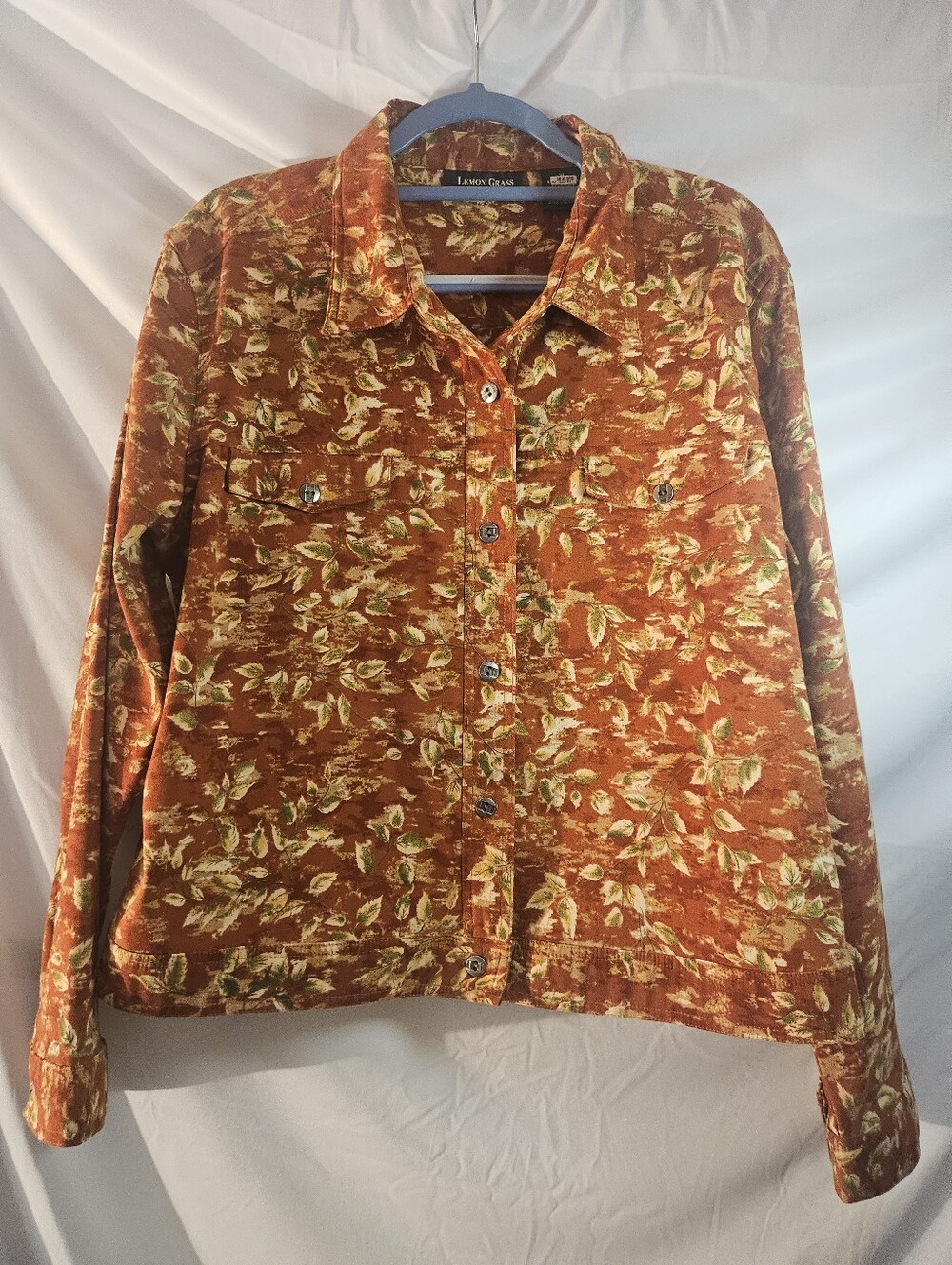 Rust Floral Button-Front Women's Shirt Jacket Lemon Grass Studios Xl